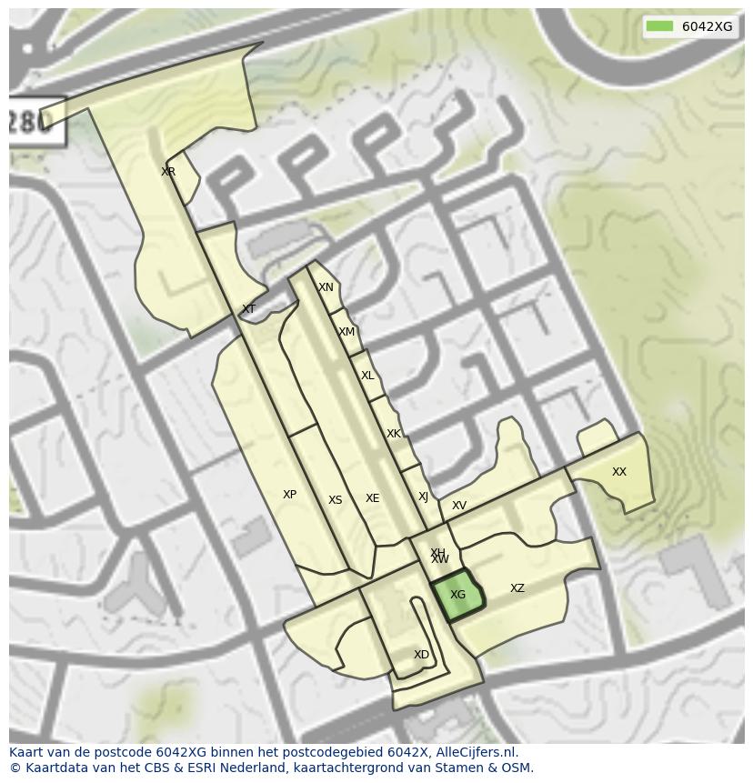 Afbeelding van het postcodegebied 6042 XG op de kaart.