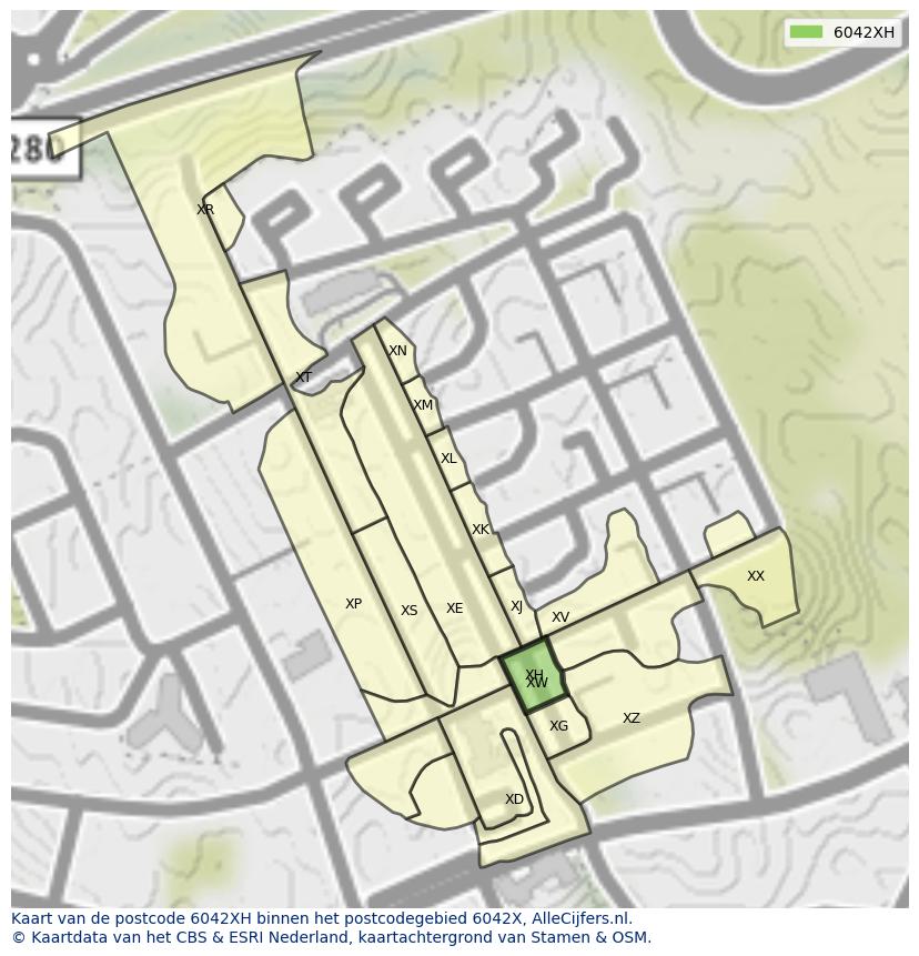 Afbeelding van het postcodegebied 6042 XH op de kaart.