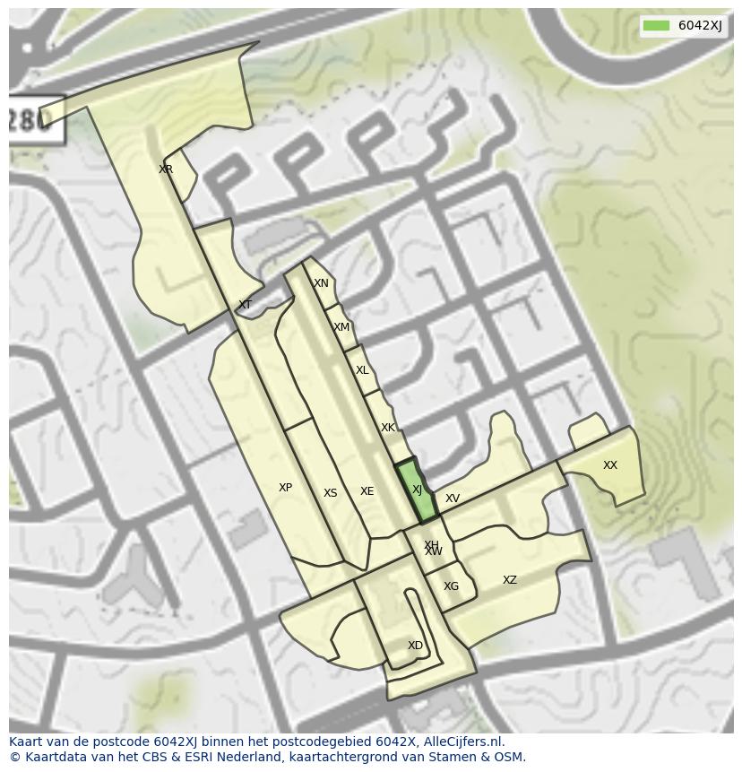 Afbeelding van het postcodegebied 6042 XJ op de kaart.