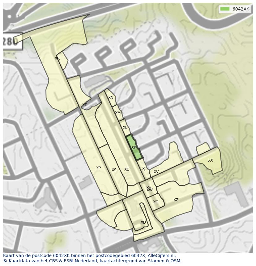 Afbeelding van het postcodegebied 6042 XK op de kaart.