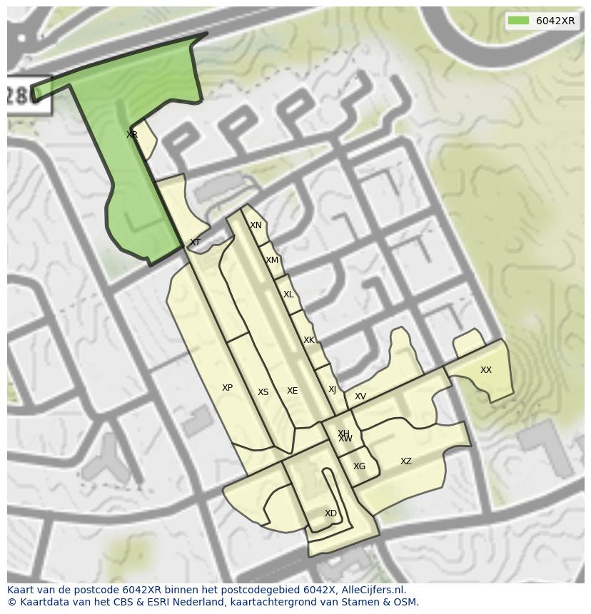 Afbeelding van het postcodegebied 6042 XR op de kaart.