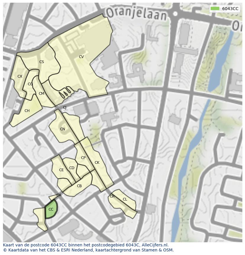 Afbeelding van het postcodegebied 6043 CC op de kaart.