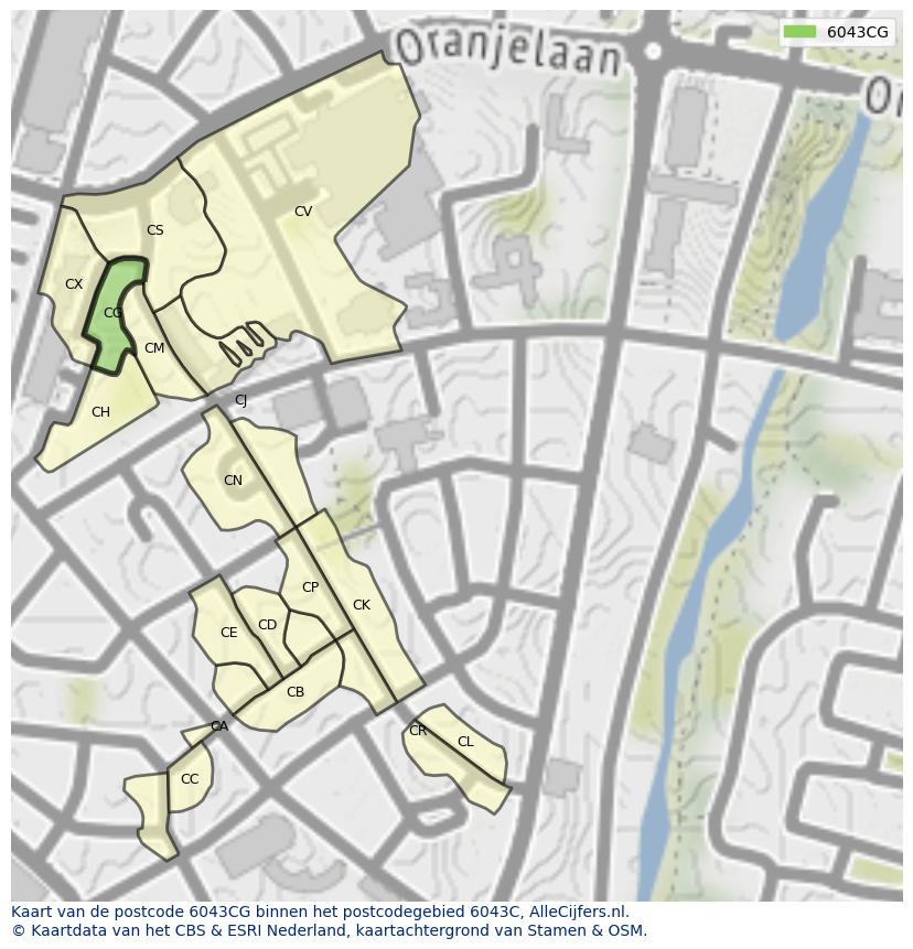 Afbeelding van het postcodegebied 6043 CG op de kaart.
