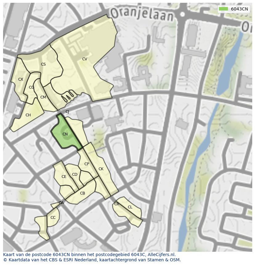 Afbeelding van het postcodegebied 6043 CN op de kaart.
