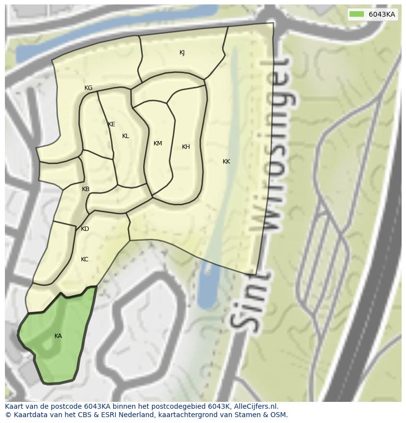 Afbeelding van het postcodegebied 6043 KA op de kaart.