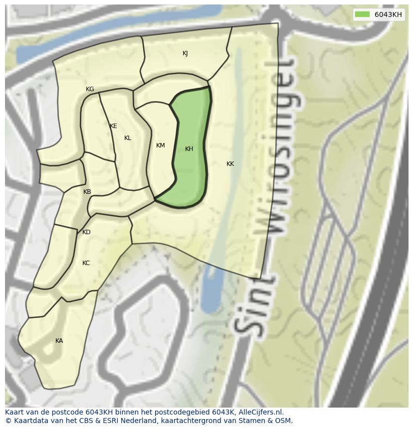 Afbeelding van het postcodegebied 6043 KH op de kaart.