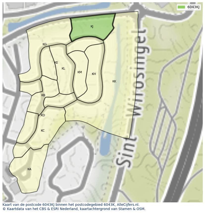 Afbeelding van het postcodegebied 6043 KJ op de kaart.