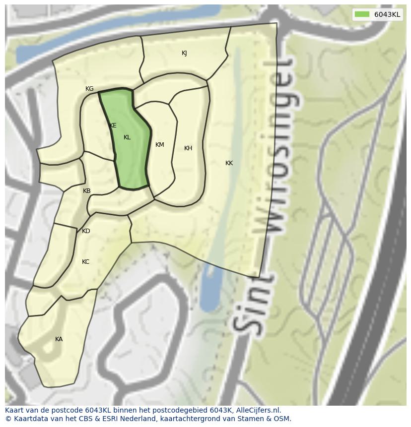 Afbeelding van het postcodegebied 6043 KL op de kaart.