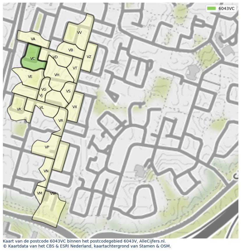 Afbeelding van het postcodegebied 6043 VC op de kaart.