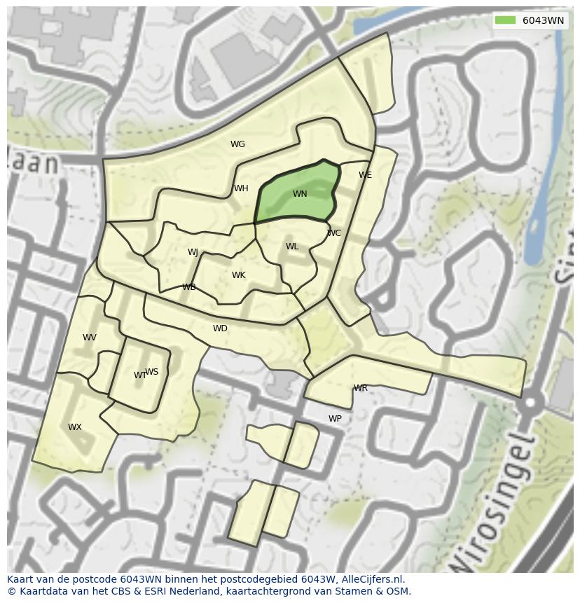 Afbeelding van het postcodegebied 6043 WN op de kaart.