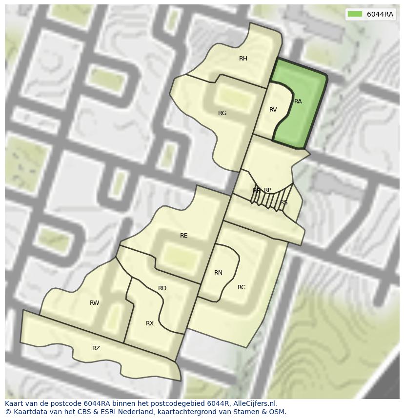 Afbeelding van het postcodegebied 6044 RA op de kaart.