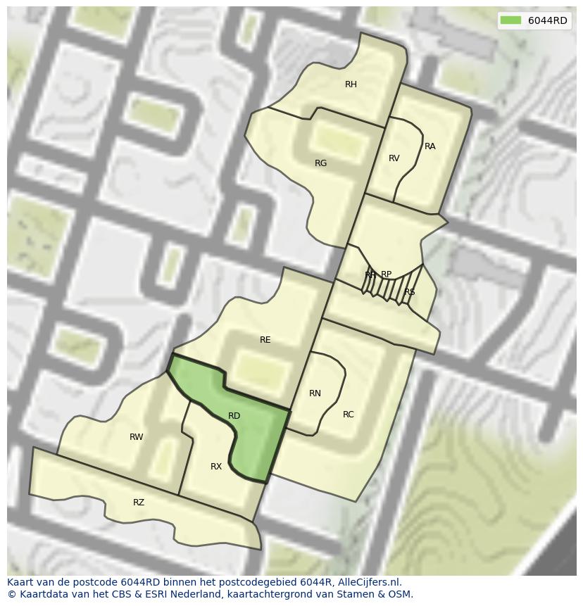 Afbeelding van het postcodegebied 6044 RD op de kaart.
