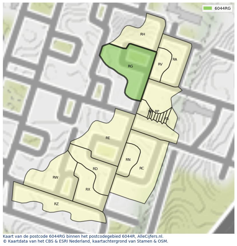 Afbeelding van het postcodegebied 6044 RG op de kaart.