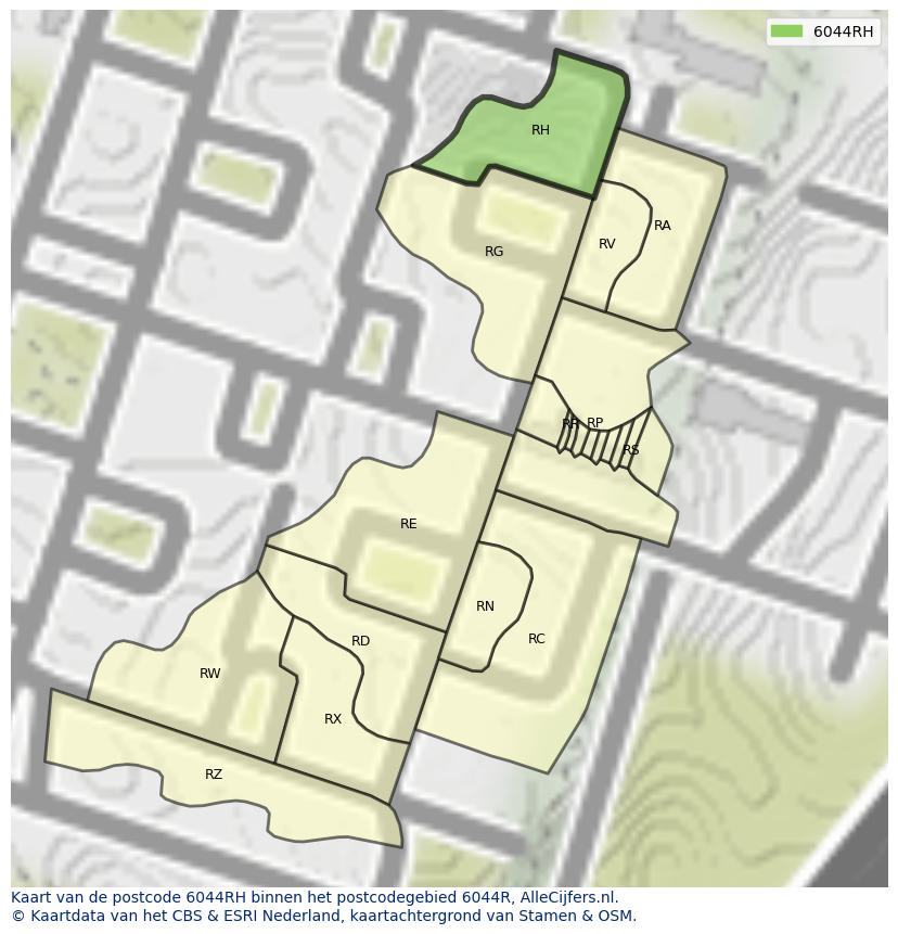Afbeelding van het postcodegebied 6044 RH op de kaart.