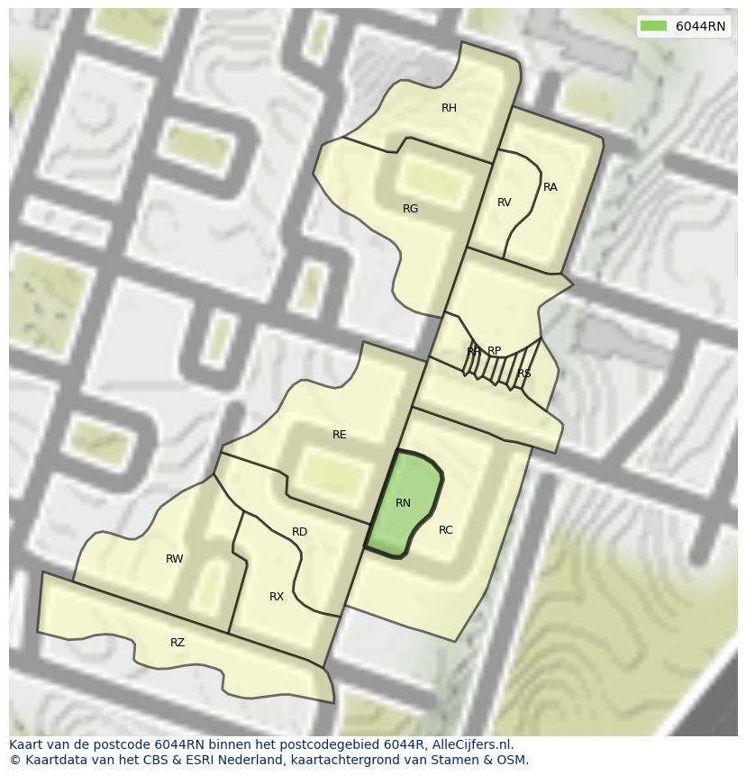 Afbeelding van het postcodegebied 6044 RN op de kaart.
