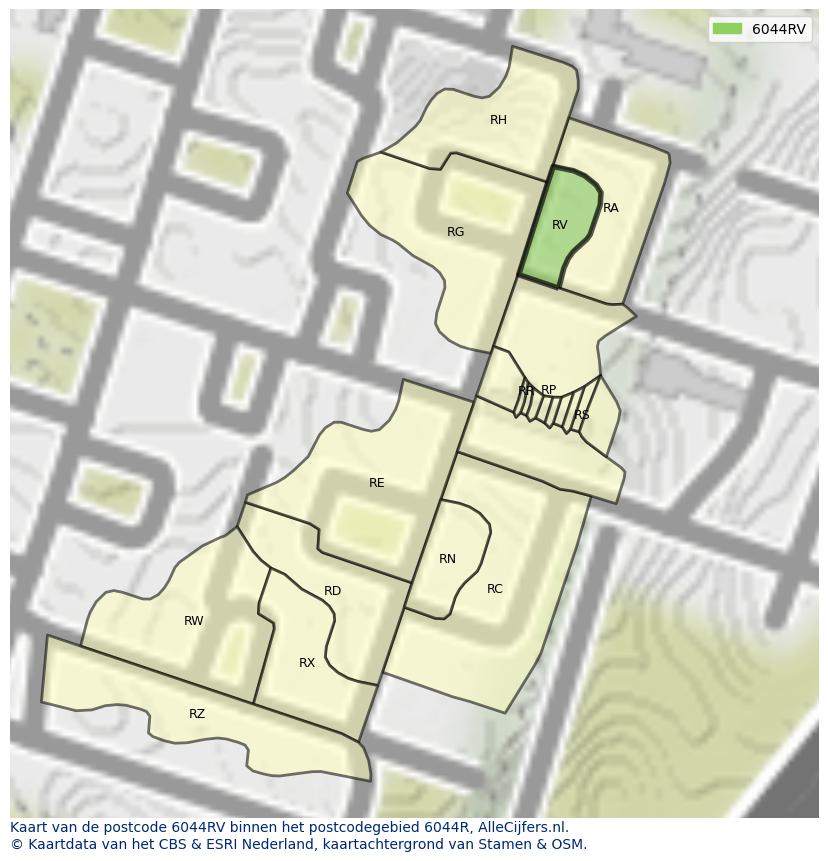 Afbeelding van het postcodegebied 6044 RV op de kaart.