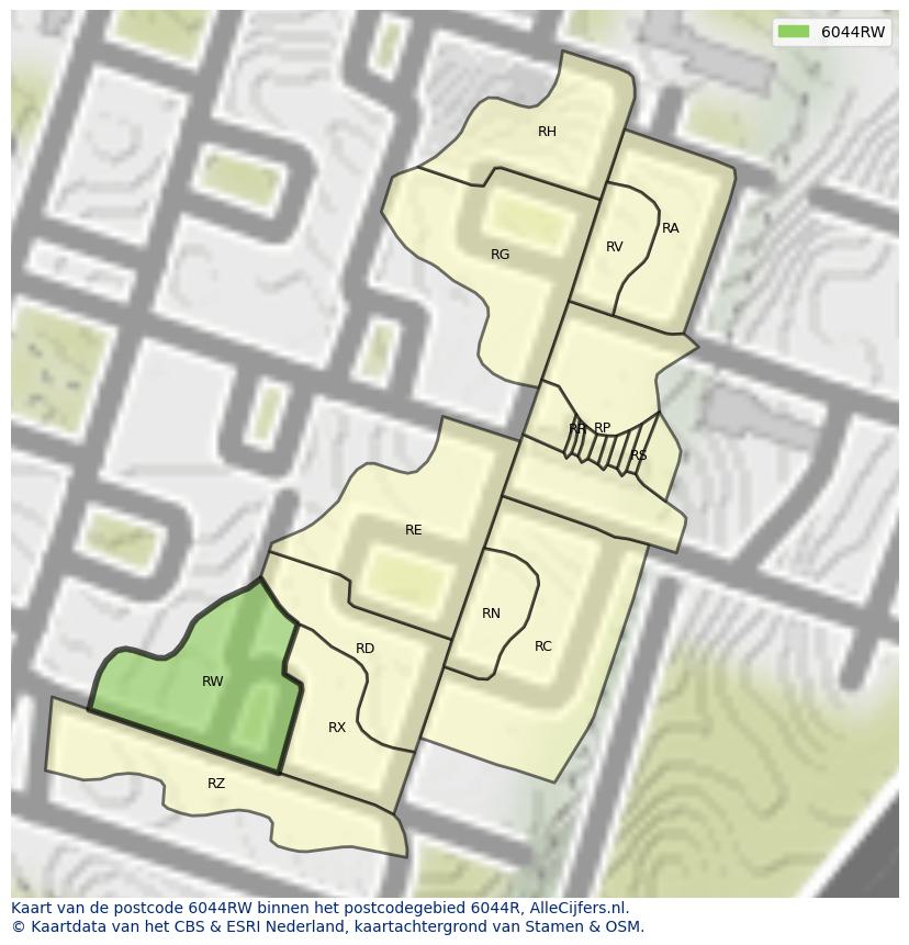 Afbeelding van het postcodegebied 6044 RW op de kaart.