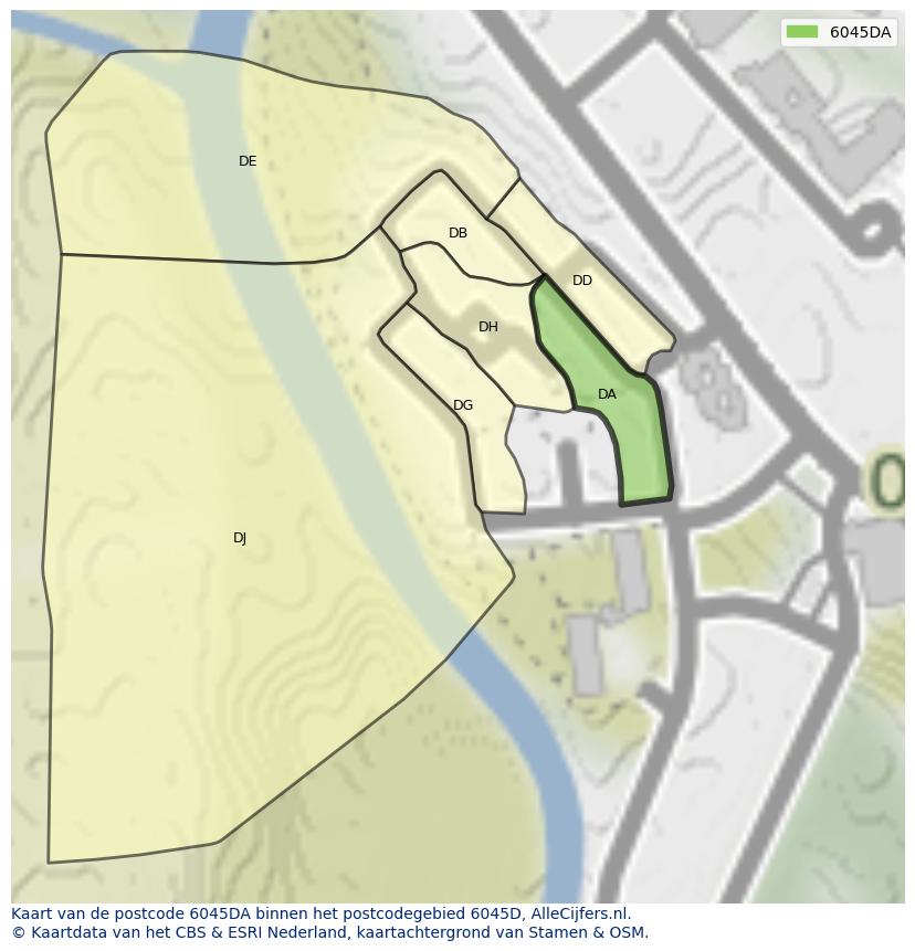 Afbeelding van het postcodegebied 6045 DA op de kaart.