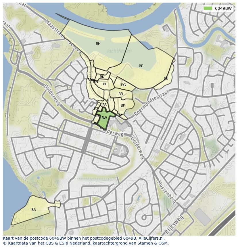 Afbeelding van het postcodegebied 6049 BW op de kaart.