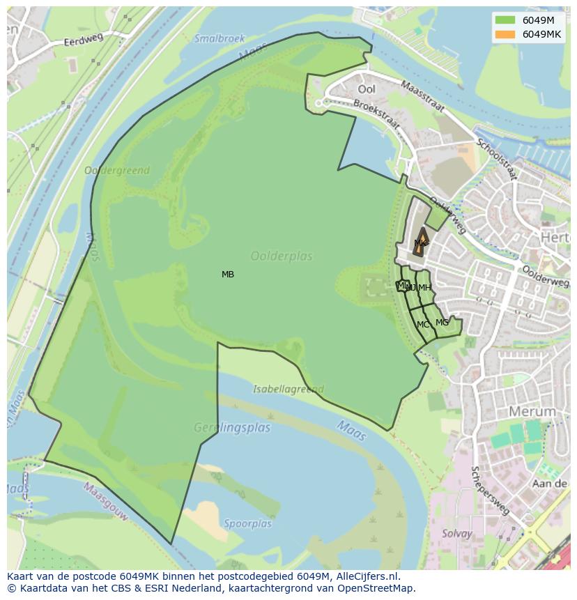 Afbeelding van het postcodegebied 6049 MK op de kaart.