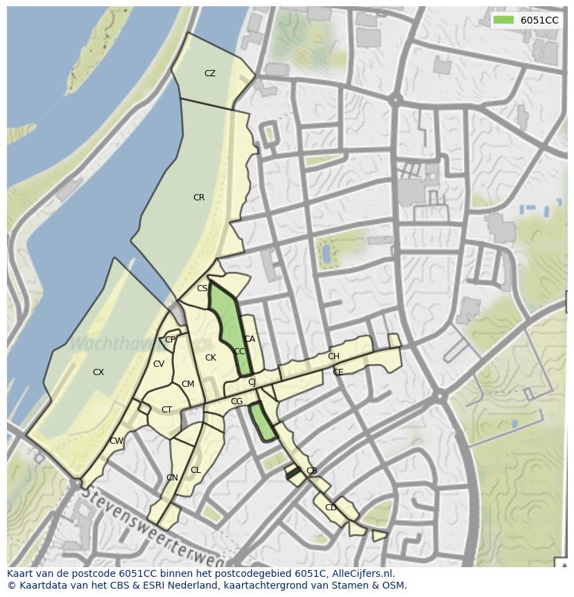 Afbeelding van het postcodegebied 6051 CC op de kaart.