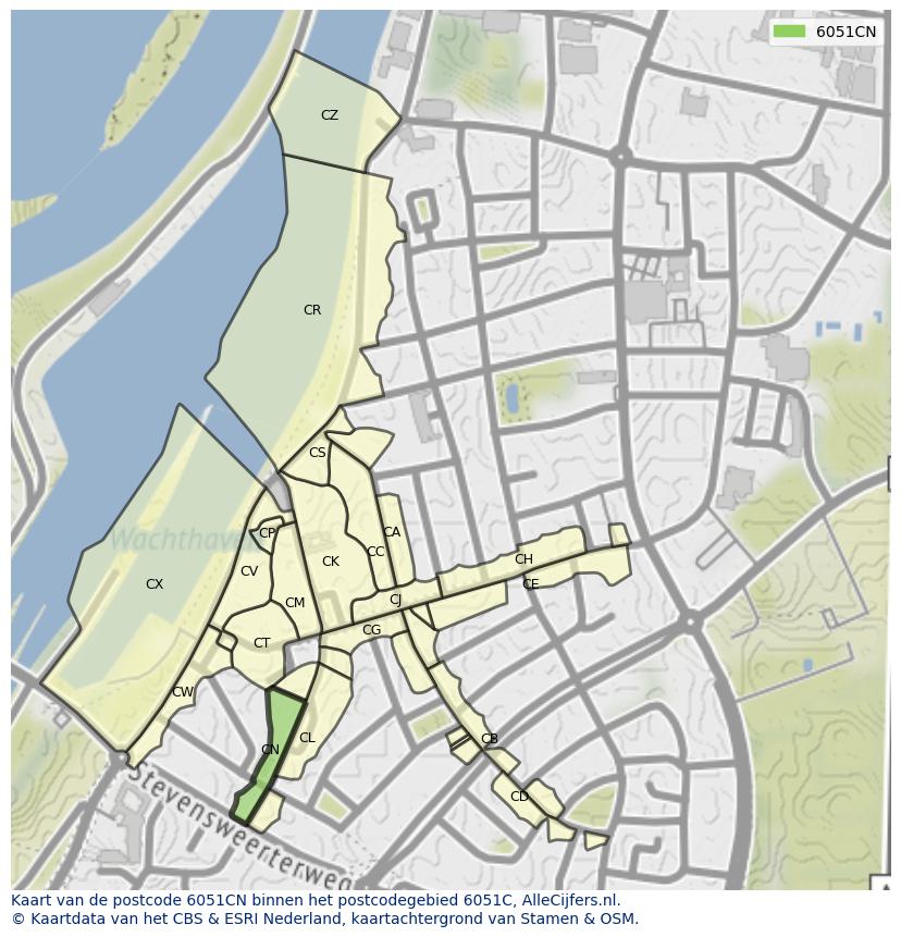 Afbeelding van het postcodegebied 6051 CN op de kaart.