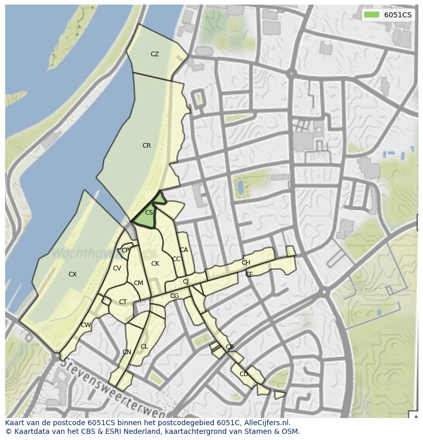 Afbeelding van het postcodegebied 6051 CS op de kaart.