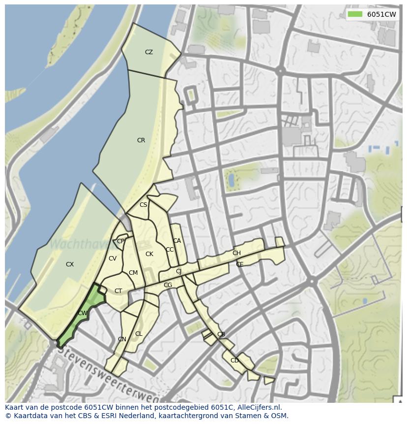 Afbeelding van het postcodegebied 6051 CW op de kaart.