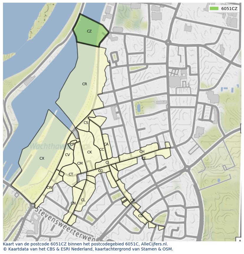 Afbeelding van het postcodegebied 6051 CZ op de kaart.