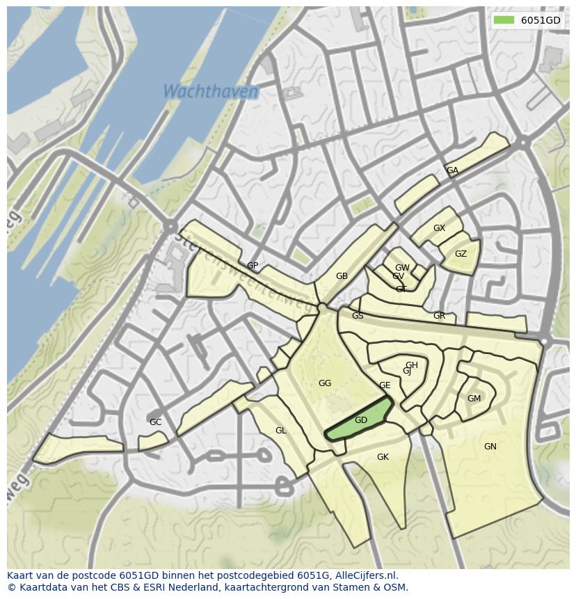 Afbeelding van het postcodegebied 6051 GD op de kaart.