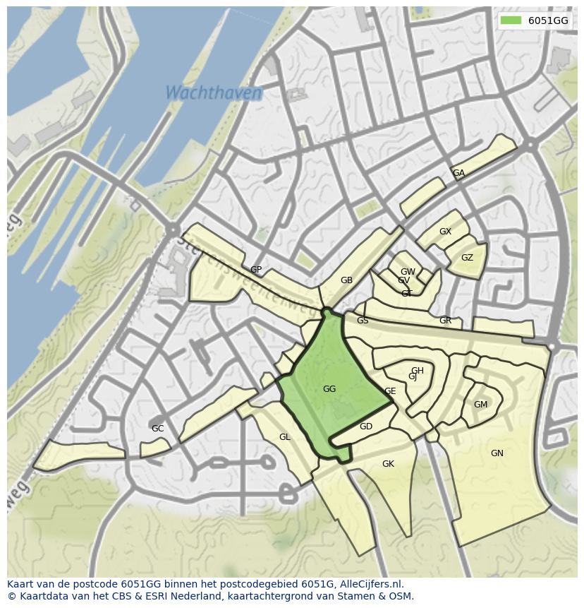 Afbeelding van het postcodegebied 6051 GG op de kaart.