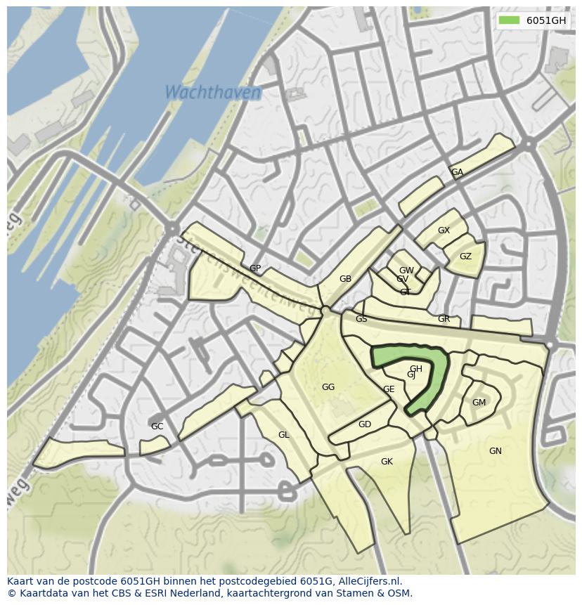 Afbeelding van het postcodegebied 6051 GH op de kaart.
