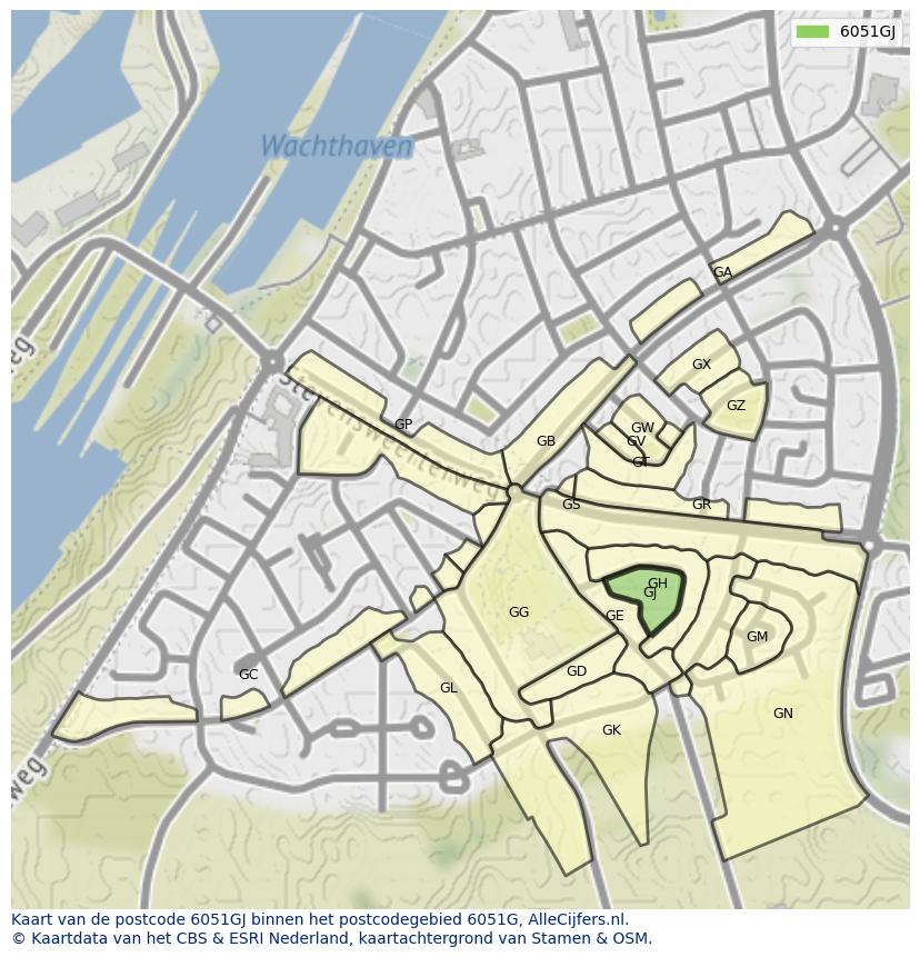 Afbeelding van het postcodegebied 6051 GJ op de kaart.