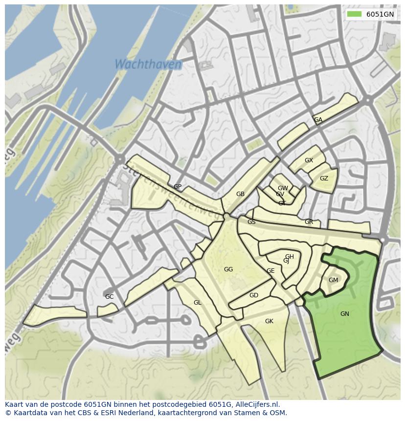 Afbeelding van het postcodegebied 6051 GN op de kaart.