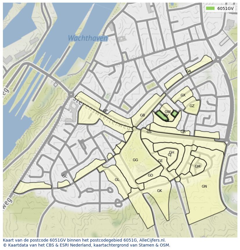 Afbeelding van het postcodegebied 6051 GV op de kaart.
