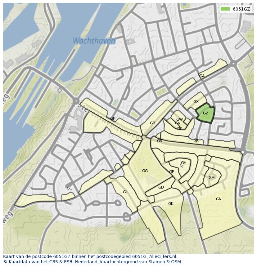 Afbeelding van het postcodegebied 6051 GZ op de kaart.