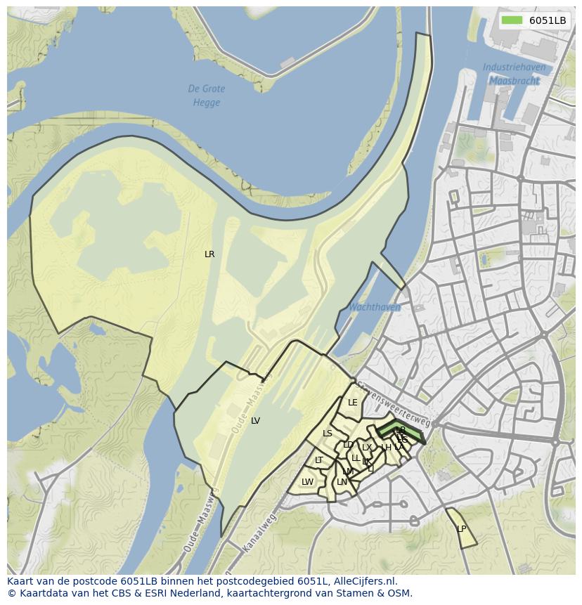 Afbeelding van het postcodegebied 6051 LB op de kaart.