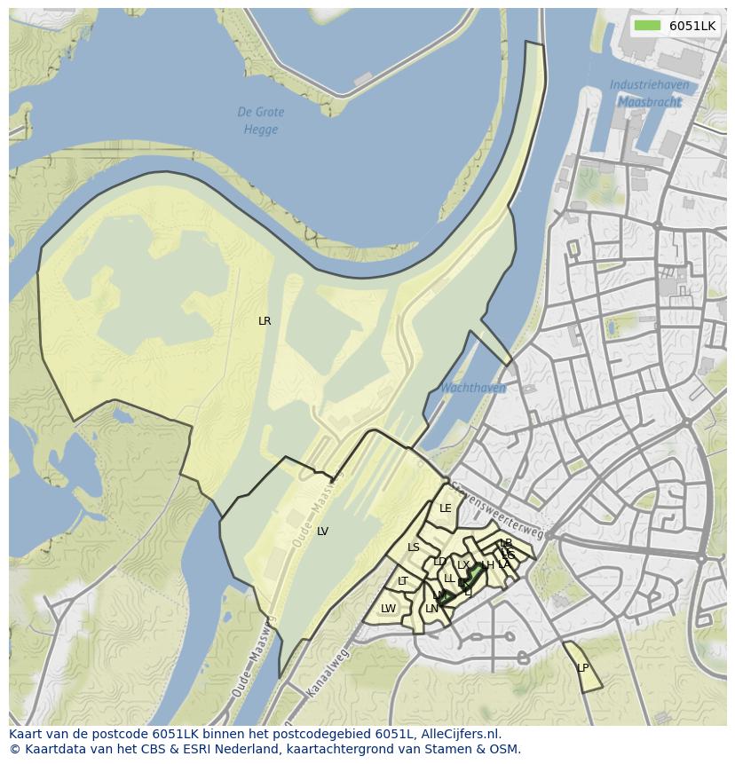 Afbeelding van het postcodegebied 6051 LK op de kaart.