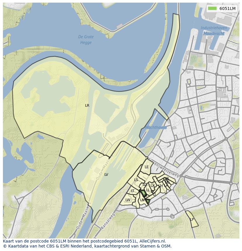 Afbeelding van het postcodegebied 6051 LM op de kaart.