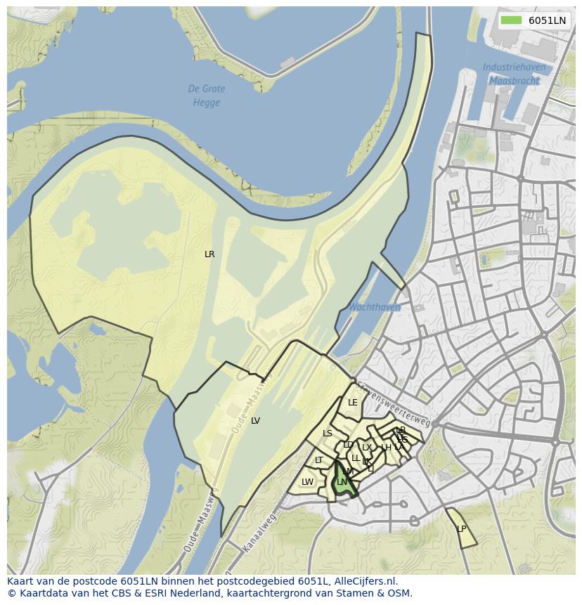 Afbeelding van het postcodegebied 6051 LN op de kaart.
