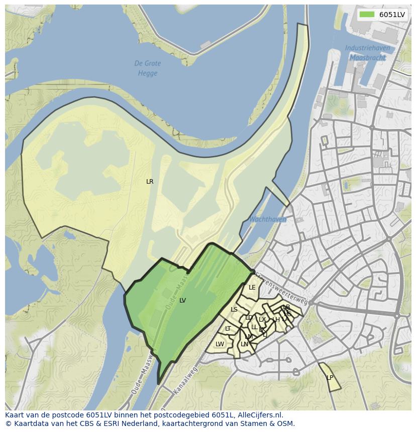 Afbeelding van het postcodegebied 6051 LV op de kaart.