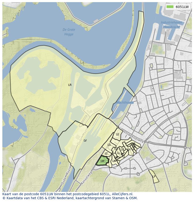 Afbeelding van het postcodegebied 6051 LW op de kaart.