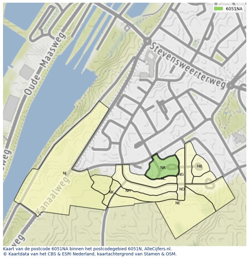 Afbeelding van het postcodegebied 6051 NA op de kaart.