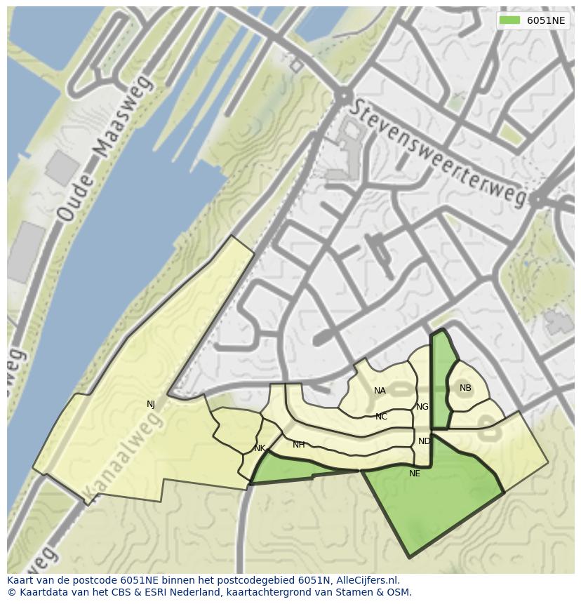 Afbeelding van het postcodegebied 6051 NE op de kaart.