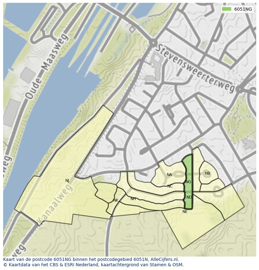 Afbeelding van het postcodegebied 6051 NG op de kaart.
