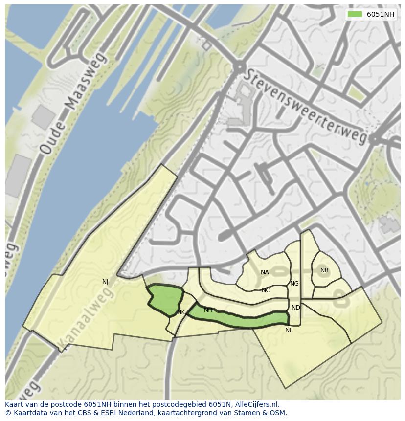 Afbeelding van het postcodegebied 6051 NH op de kaart.