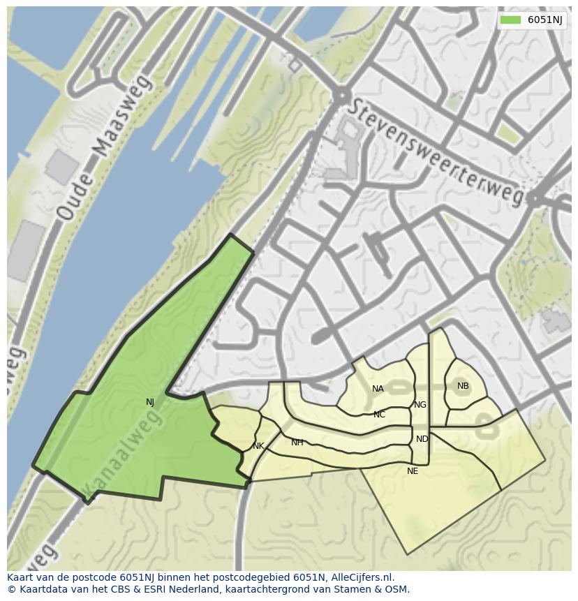 Afbeelding van het postcodegebied 6051 NJ op de kaart.