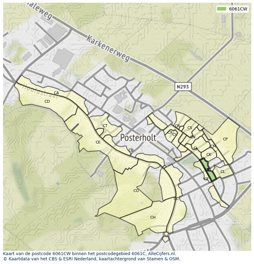 Afbeelding van het postcodegebied 6061 CW op de kaart.