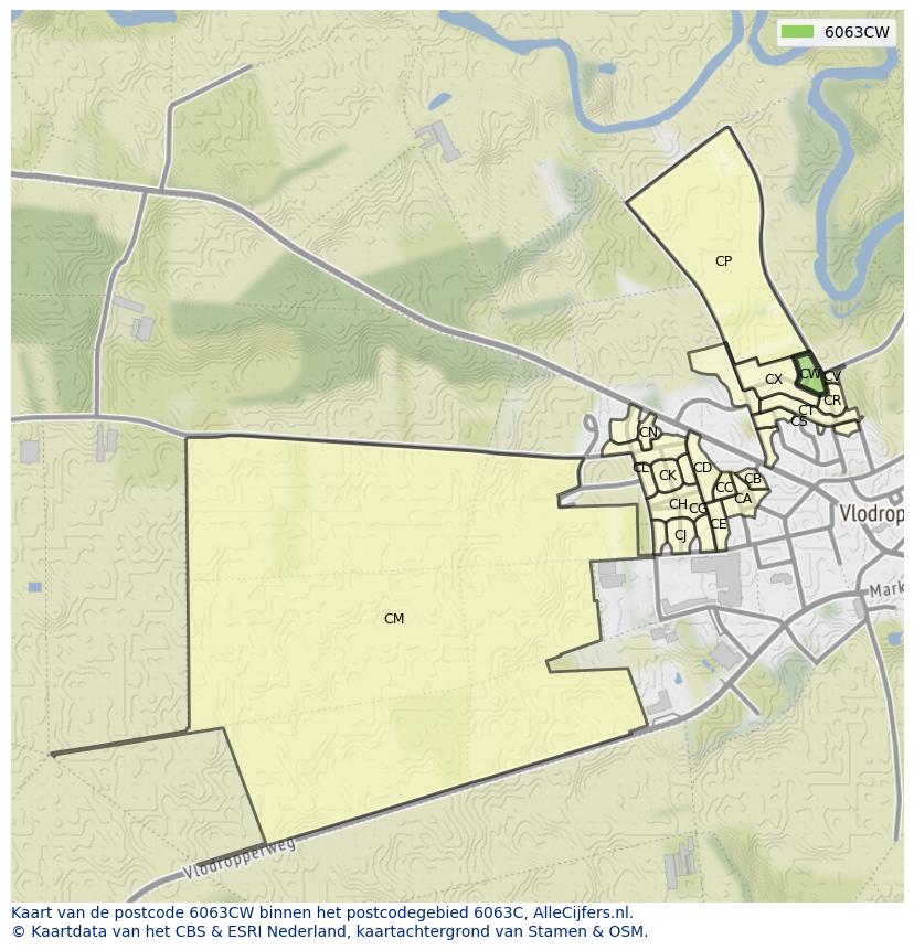 Afbeelding van het postcodegebied 6063 CW op de kaart.