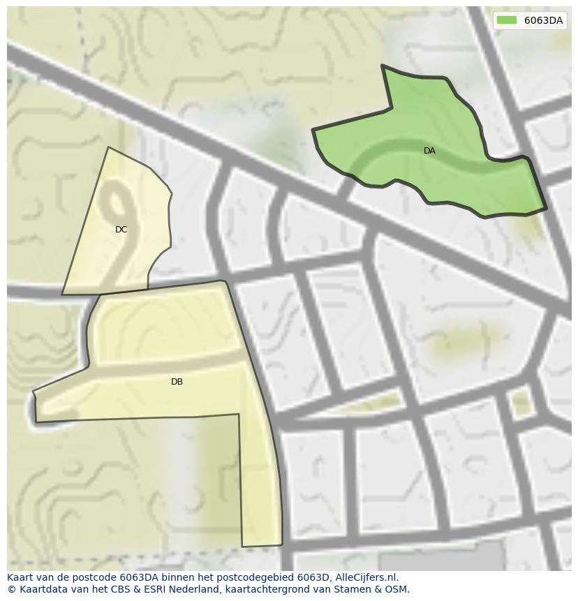 Afbeelding van het postcodegebied 6063 DA op de kaart.